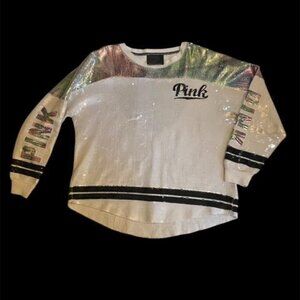 Limited Release Victoria’s Secret PINK 001 Sequin Open Back Keyhole Crew Top